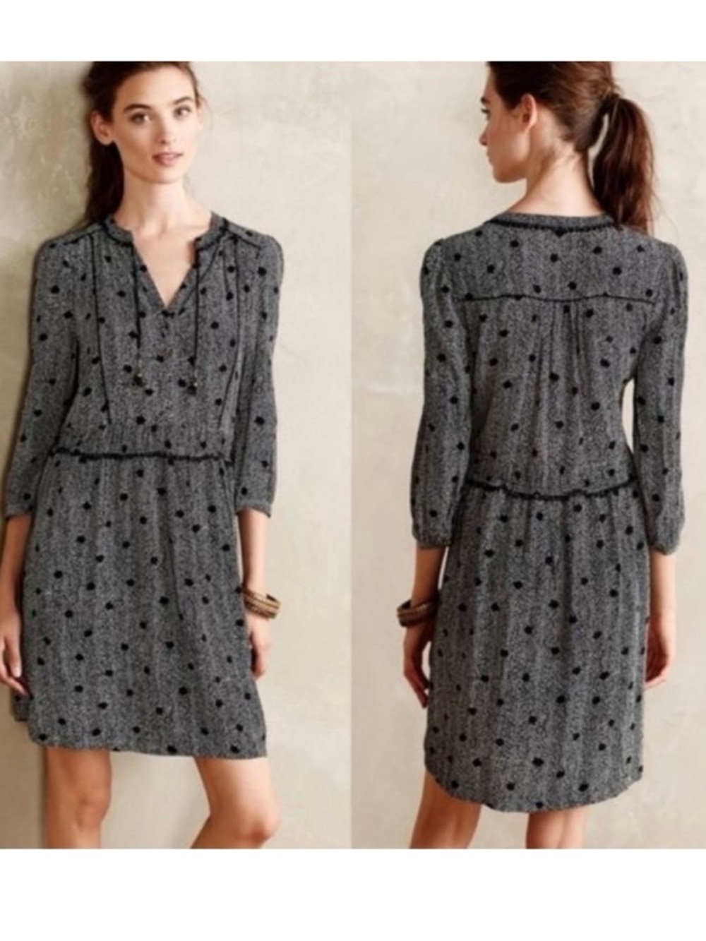 Anthropologie Maeve Galan Black Chevron Shift Dress Size Small